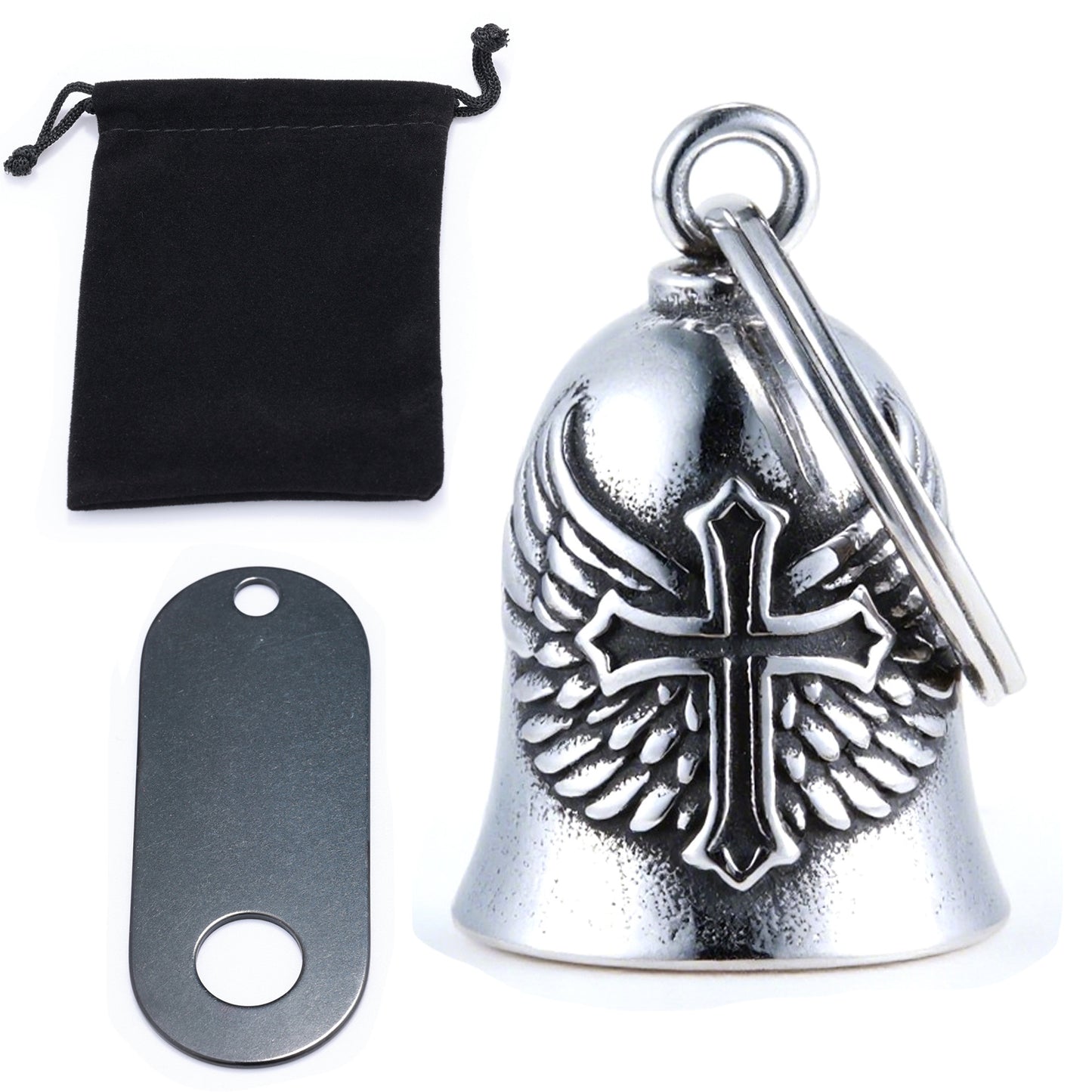 wb008 Punk Knuckle Cross Guardian Bell Keychain - Motorcycle Biker Pendant for Men