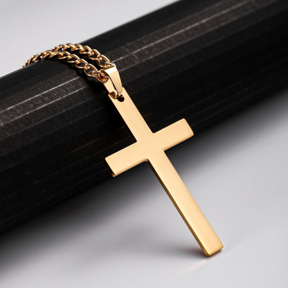 Titanium Steel Smooth Cross Shape Necklace Pendant