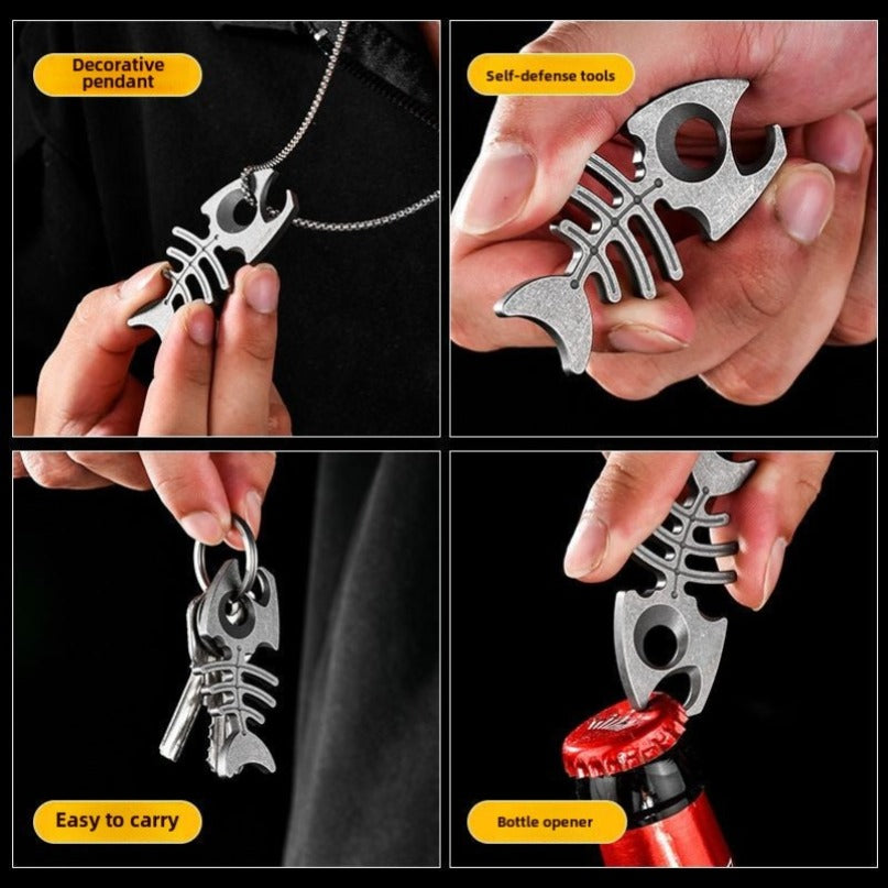 Titanium Bottle Opener Multifunctional Rope Hole Titanium EDC Tool Backpack