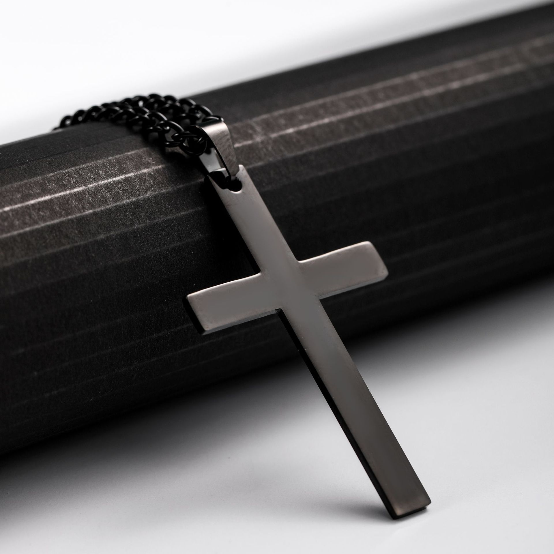 Titanium Steel Smooth Cross Shape Necklace Pendant