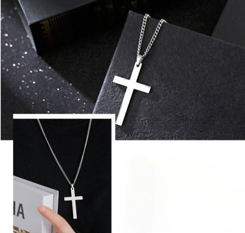 Titanium Steel Smooth Cross Shape Necklace Pendant