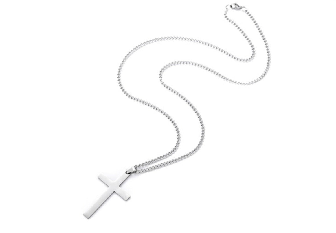 Titanium Steel Smooth Cross Shape Necklace Pendant