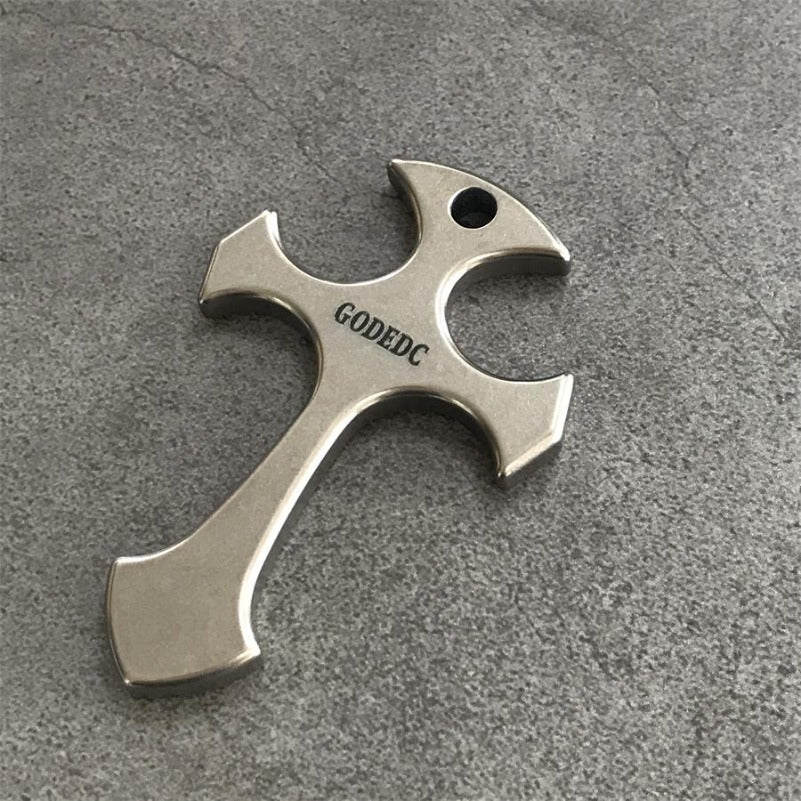 Pendant GODEDC Titanium Cross Necklace Keychain Backpack EDC Tool