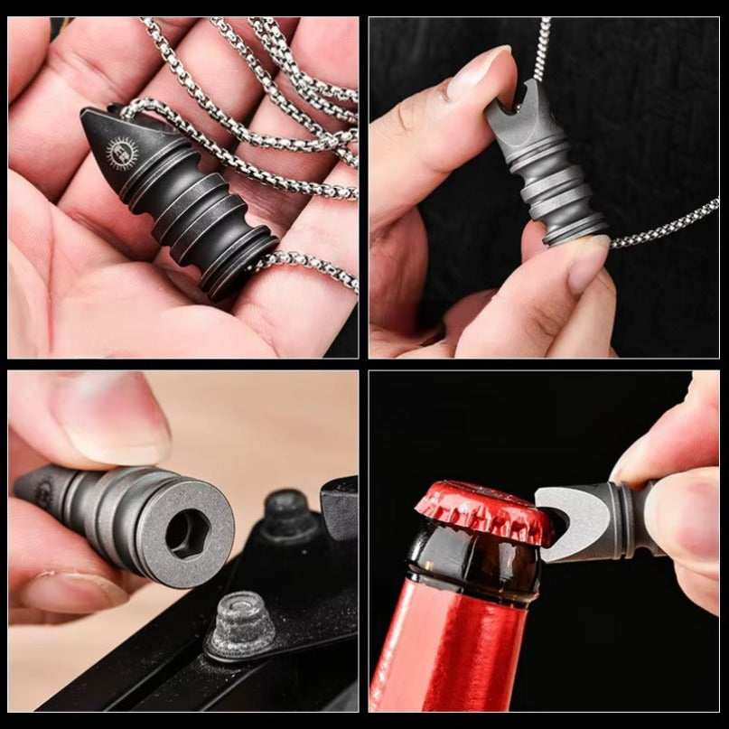 Multi-function Titanium Alloy Necklace Pendant Hex Wrench Corkscrew