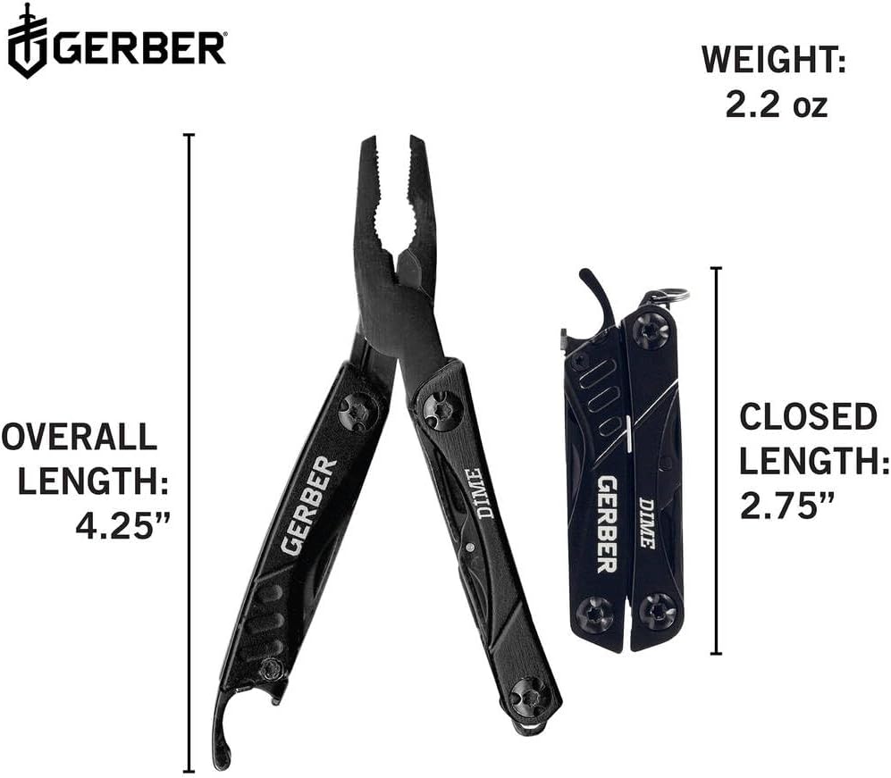 wb003 Gerber Dime 12-in-1 Mini Multitool Pliers, Pocket Knife,Bottle Opener,Black