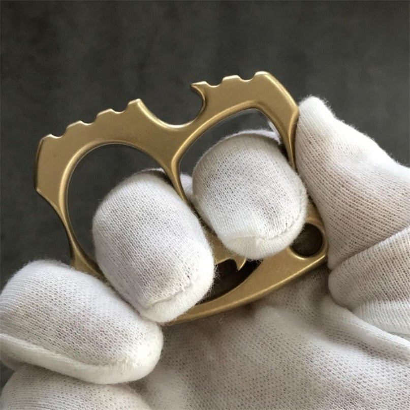 Brass Smiling Skull Two Hole Brass Bottle Opener EDC Keychain Backpack Outdoor Tool
