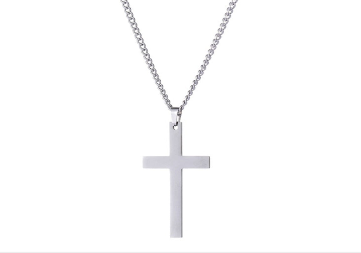 Titanium Steel Smooth Cross Shape Necklace Pendant