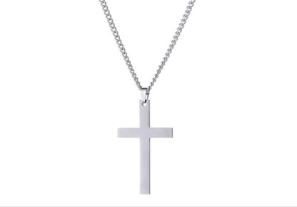 Titanium Steel Smooth Cross Shape Necklace Pendant
