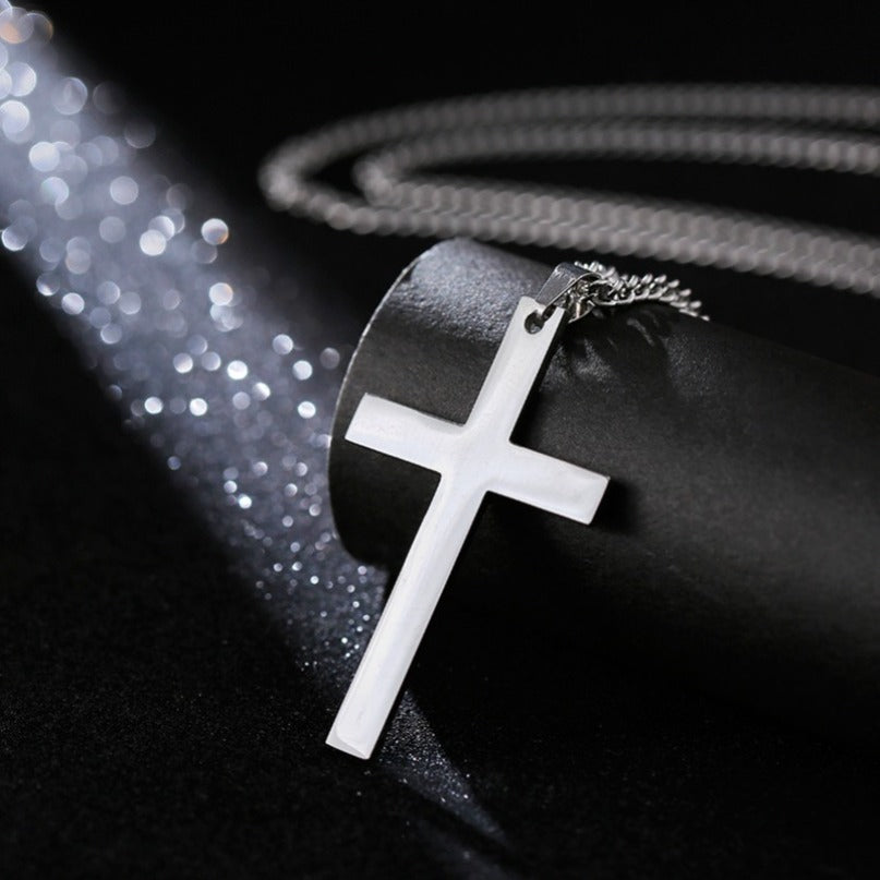 Titanium Steel Smooth Cross Shape Necklace Pendant