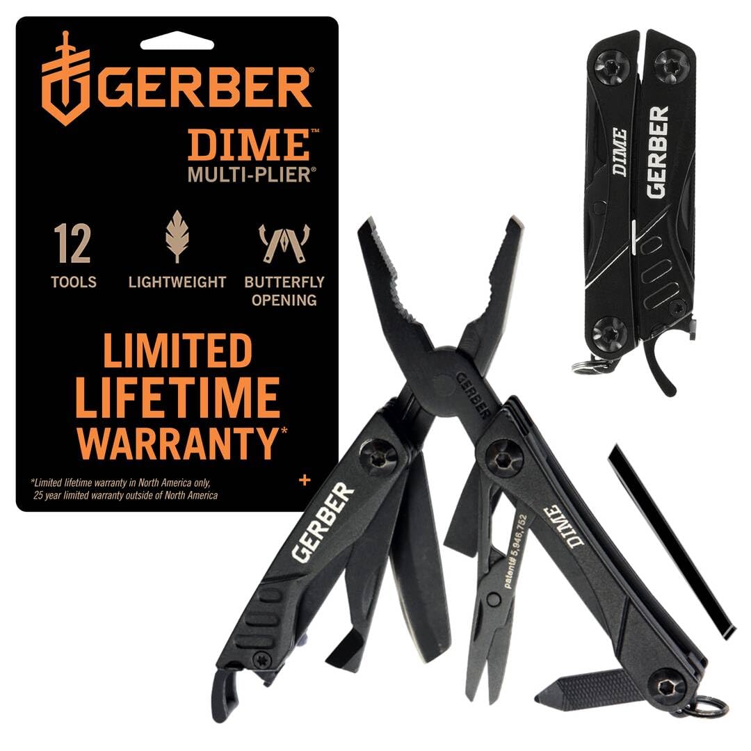 wb003 Gerber Dime 12-in-1 Mini Multitool Pliers, Pocket Knife,Bottle Opener,Black