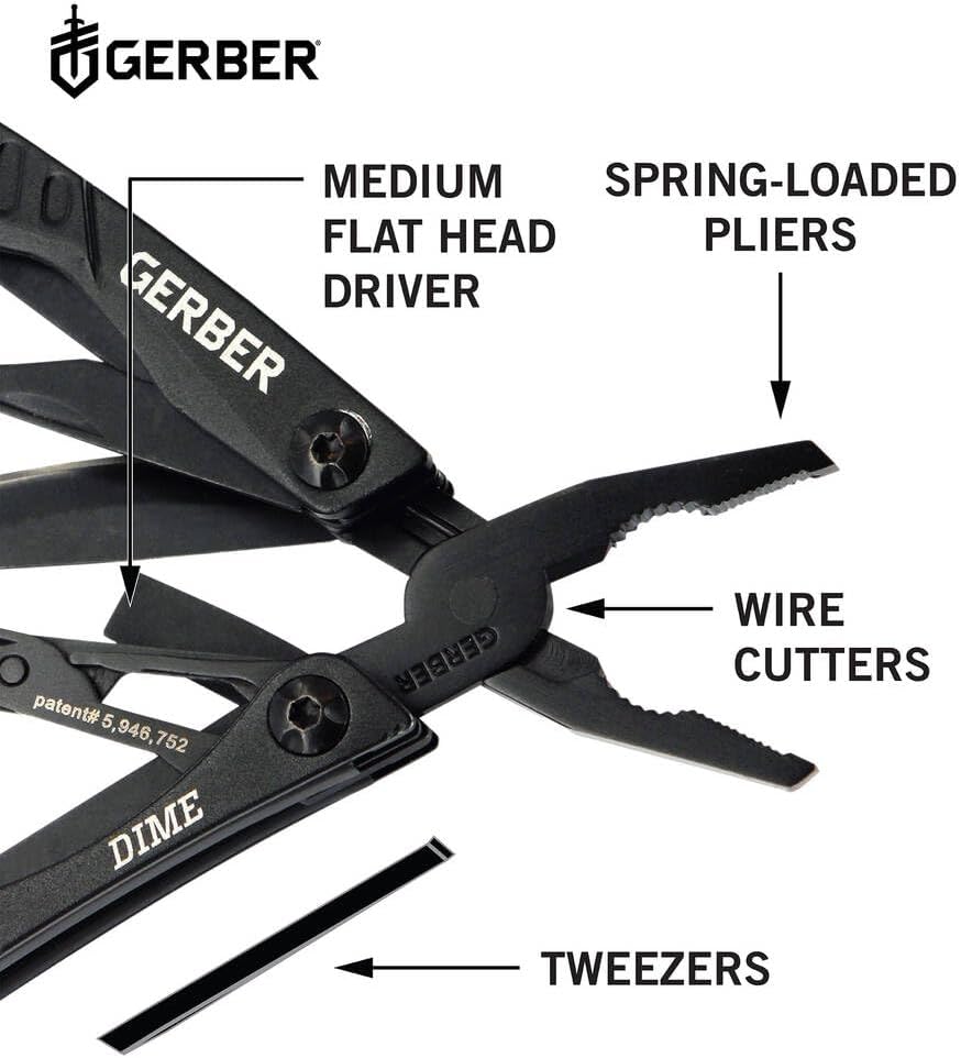 wb003 Gerber Dime 12-in-1 Mini Multitool Pliers, Pocket Knife,Bottle Opener,Black