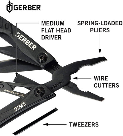 wb003 Gerber Dime 12-in-1 Mini Multitool Pliers, Pocket Knife,Bottle Opener,Black