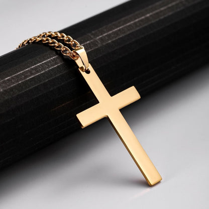 Titanium Steel Smooth Cross Shape Necklace Pendant