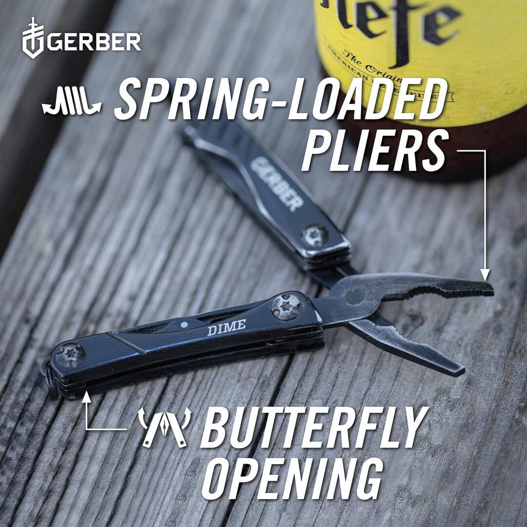 wb003 Gerber Dime 12-in-1 Mini Multitool Pliers, Pocket Knife,Bottle Opener,Black