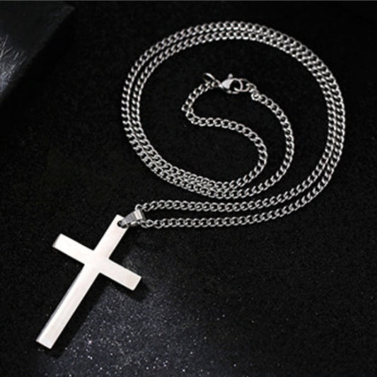 Titanium Steel Smooth Cross Shape Necklace Pendant