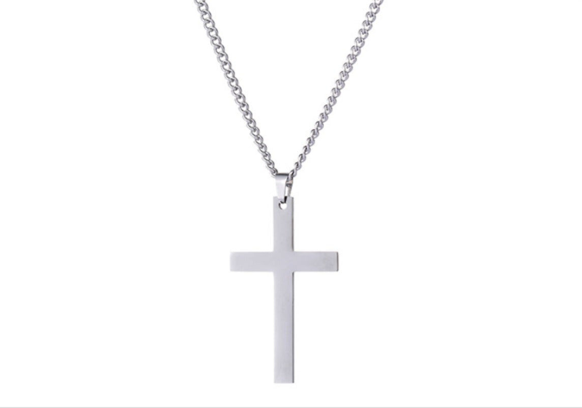 Titanium Steel Smooth Cross Shape Necklace Pendant