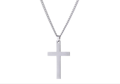 Titanium Steel Smooth Cross Shape Necklace Pendant