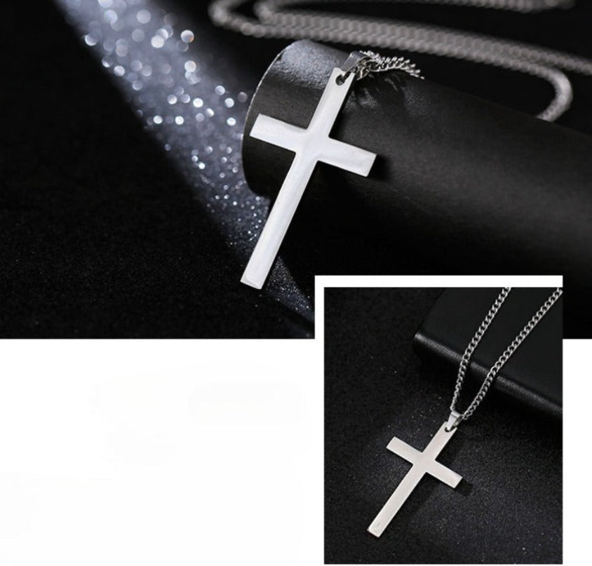 Titanium Steel Smooth Cross Shape Necklace Pendant