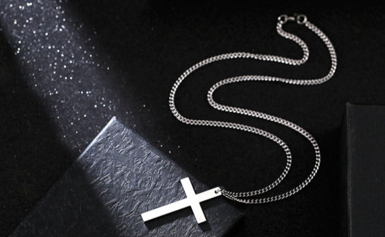 Titanium Steel Smooth Cross Shape Necklace Pendant