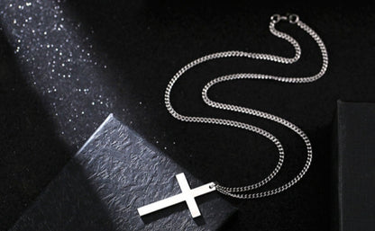 Titanium Steel Smooth Cross Shape Necklace Pendant