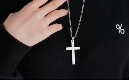 Titanium Steel Smooth Cross Shape Necklace Pendant