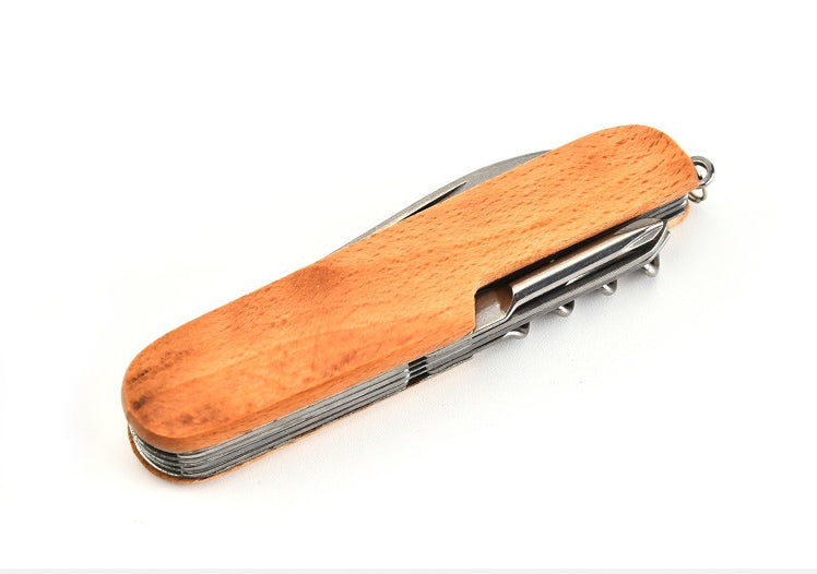 Multifunctional Outdoor Wooden Shell Folding Knife Saw Scissors Crowbar EDC