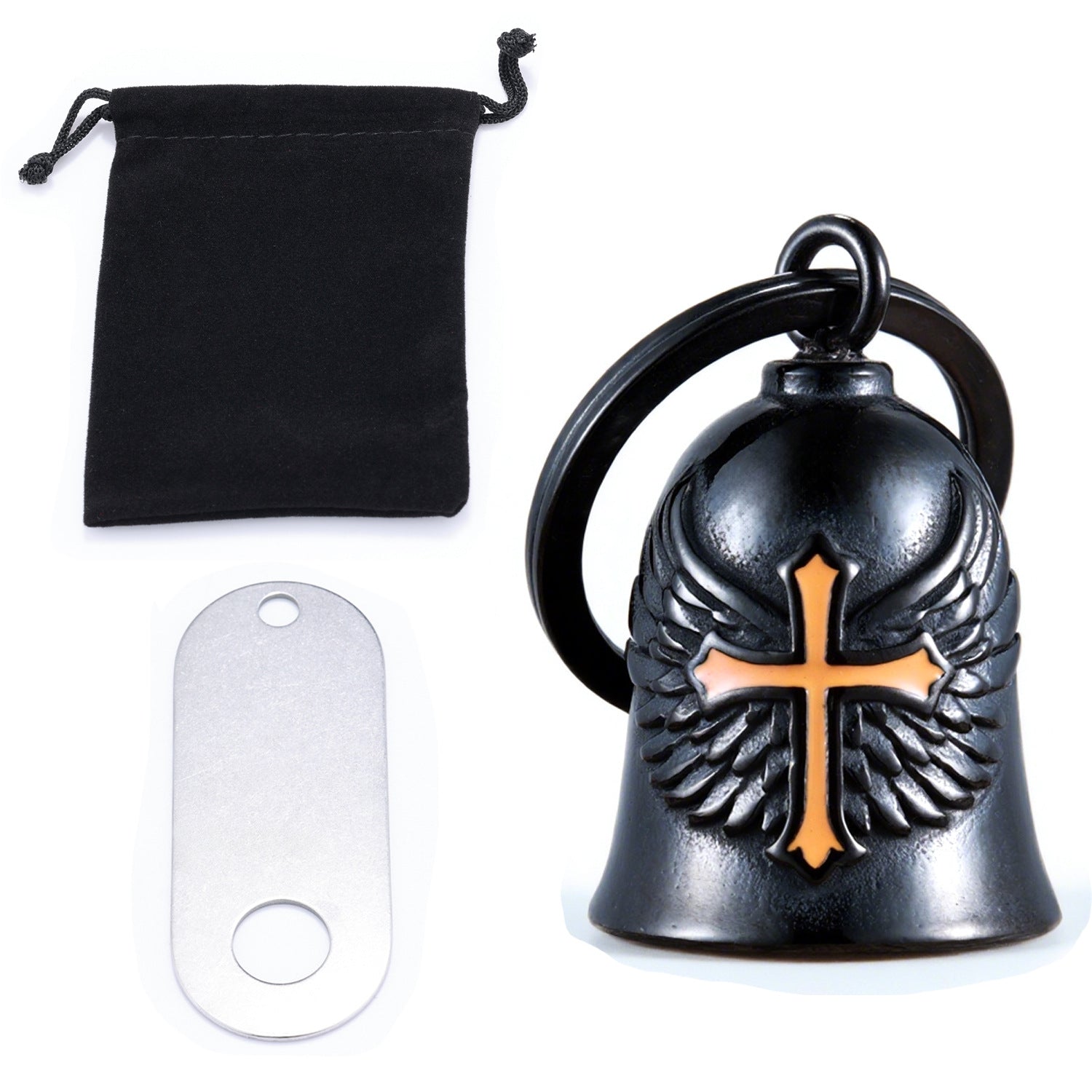wb008 Punk Knuckle Cross Guardian Bell Keychain - Motorcycle Biker Pendant for Men