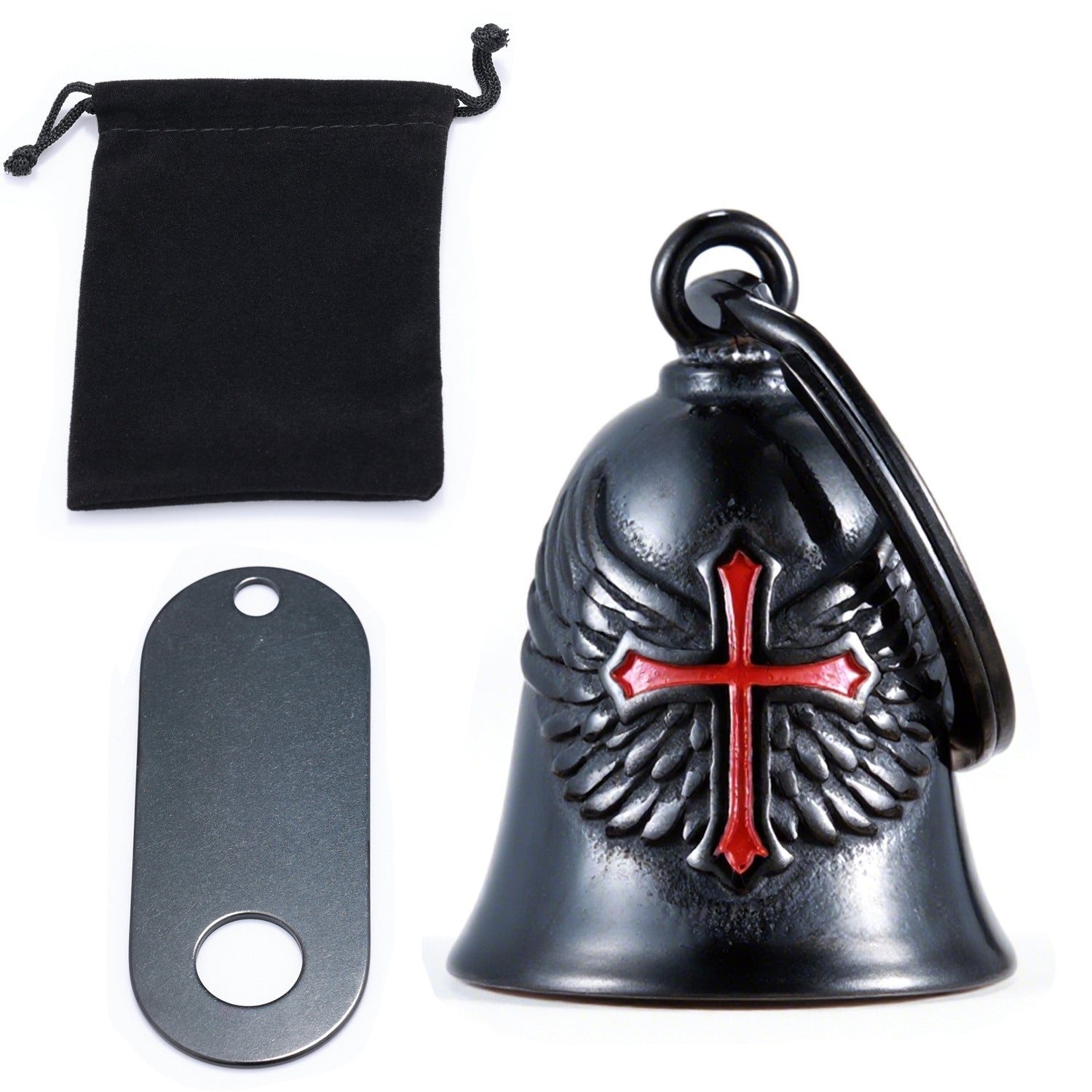 wb008 Punk Knuckle Cross Guardian Bell Keychain - Motorcycle Biker Pendant for Men