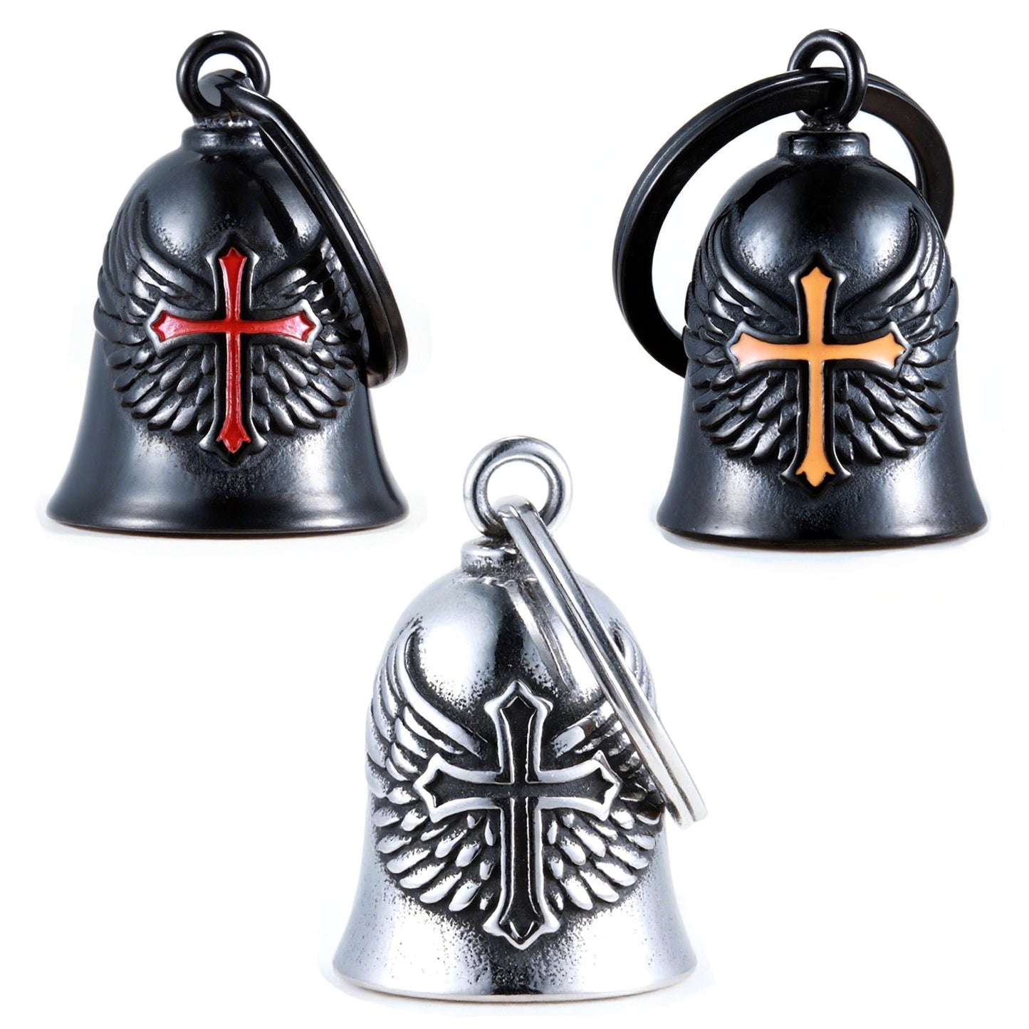 wb008 Punk Knuckle Cross Guardian Bell Keychain - Motorcycle Biker Pendant for Men