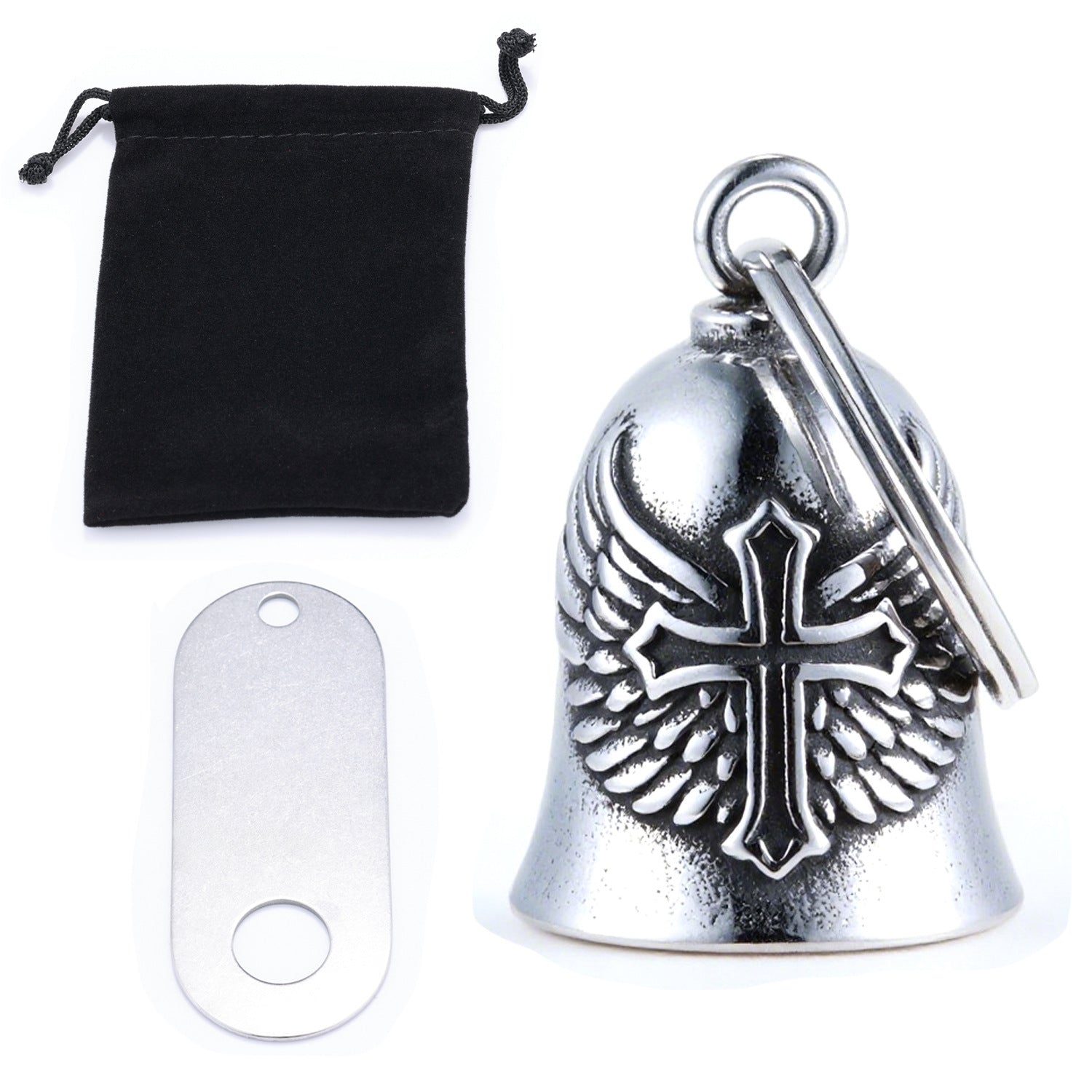 wb008 Punk Knuckle Cross Guardian Bell Keychain - Motorcycle Biker Pendant for Men