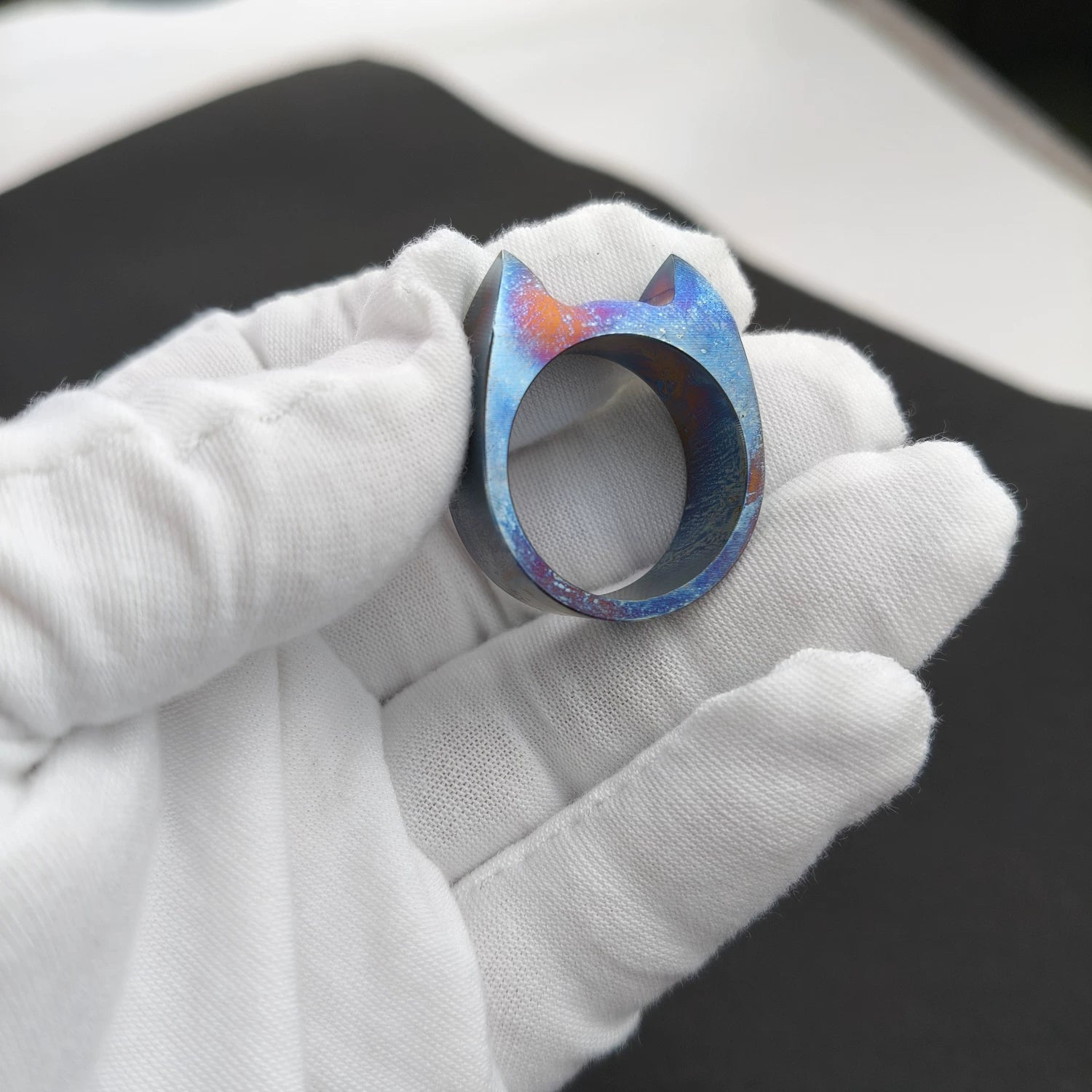 304 Stainless Steel Single Finger Tiger Cat Ear Ring Men and - Steel EDC Tools