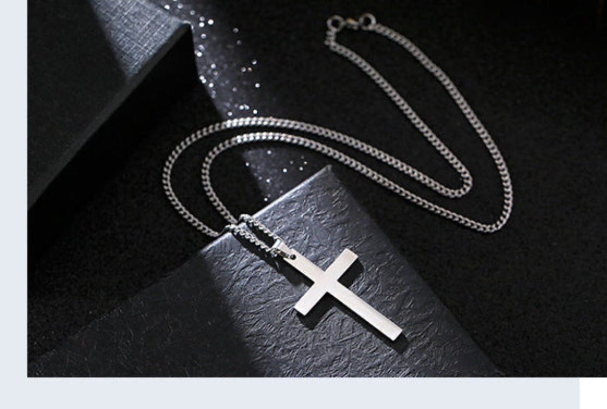 Titanium Steel Smooth Cross Shape Necklace Pendant