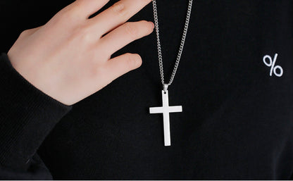 Titanium Steel Smooth Cross Shape Necklace Pendant