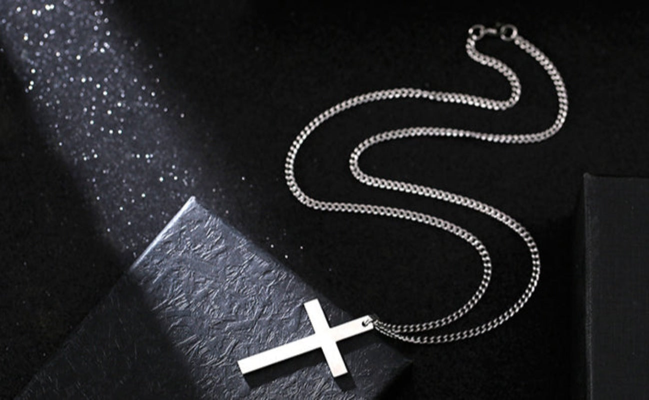 Titanium Steel Smooth Cross Shape Necklace Pendant