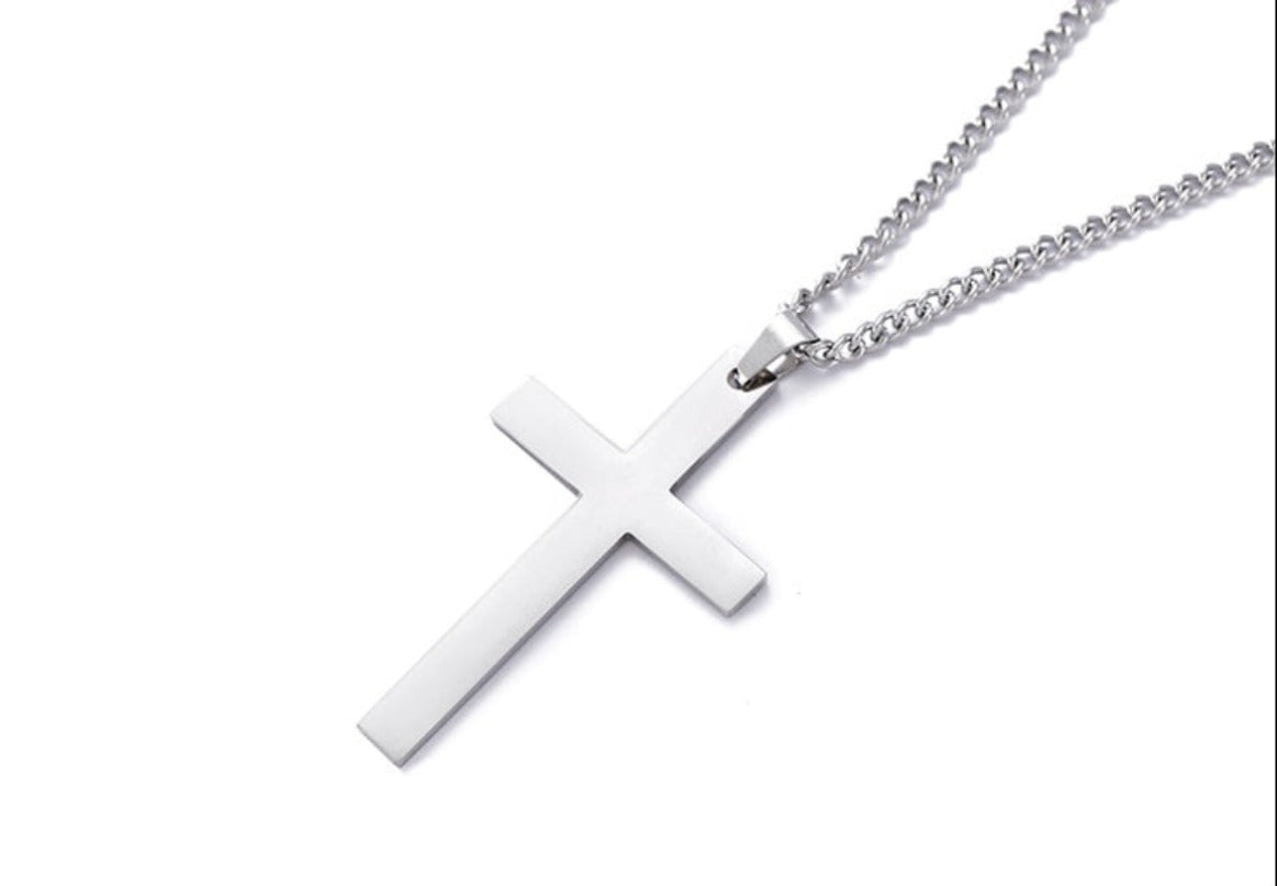Titanium Steel Smooth Cross Shape Necklace Pendant