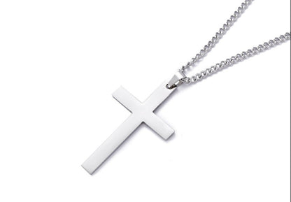 Titanium Steel Smooth Cross Shape Necklace Pendant