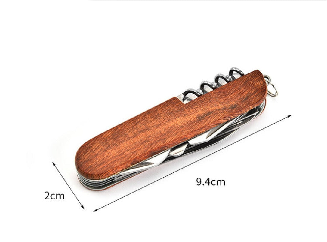 Multifunctional Outdoor Wooden Shell Folding Knife Saw Scissors Crowbar EDC