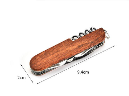 Multifunctional Outdoor Wooden Shell Folding Knife Saw Scissors Crowbar EDC