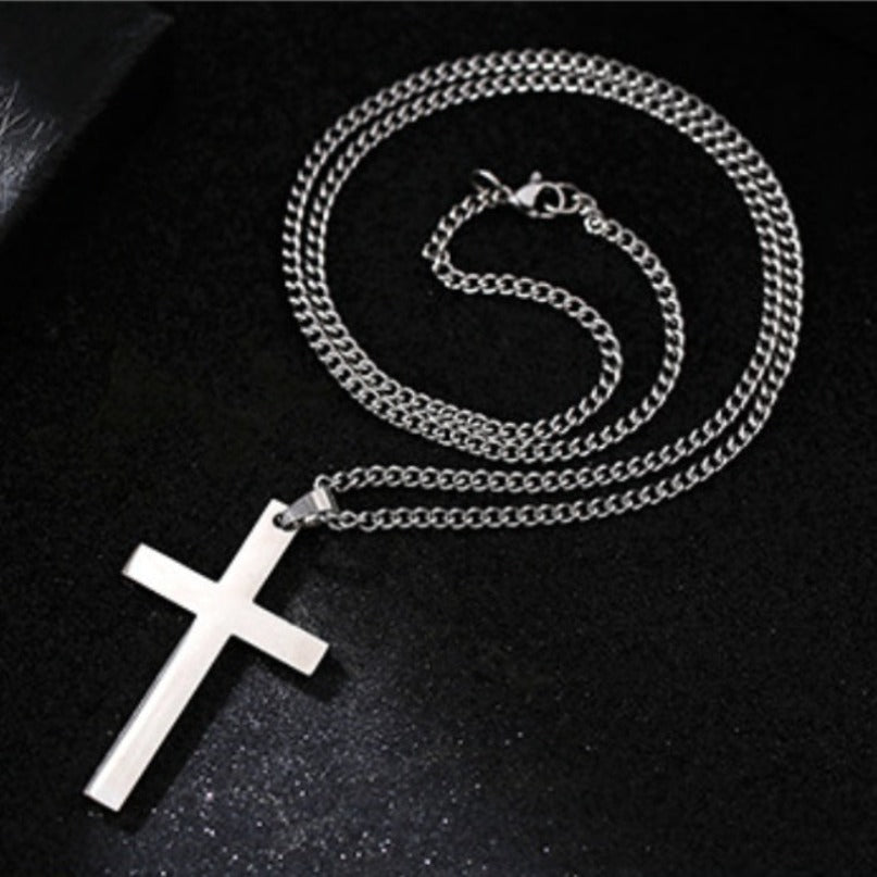 Titanium Steel Smooth Cross Shape Necklace Pendant