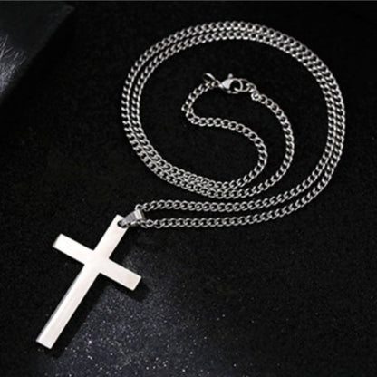 Titanium Steel Smooth Cross Shape Necklace Pendant