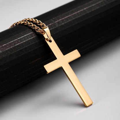 Titanium Steel Smooth Cross Shape Necklace Pendant