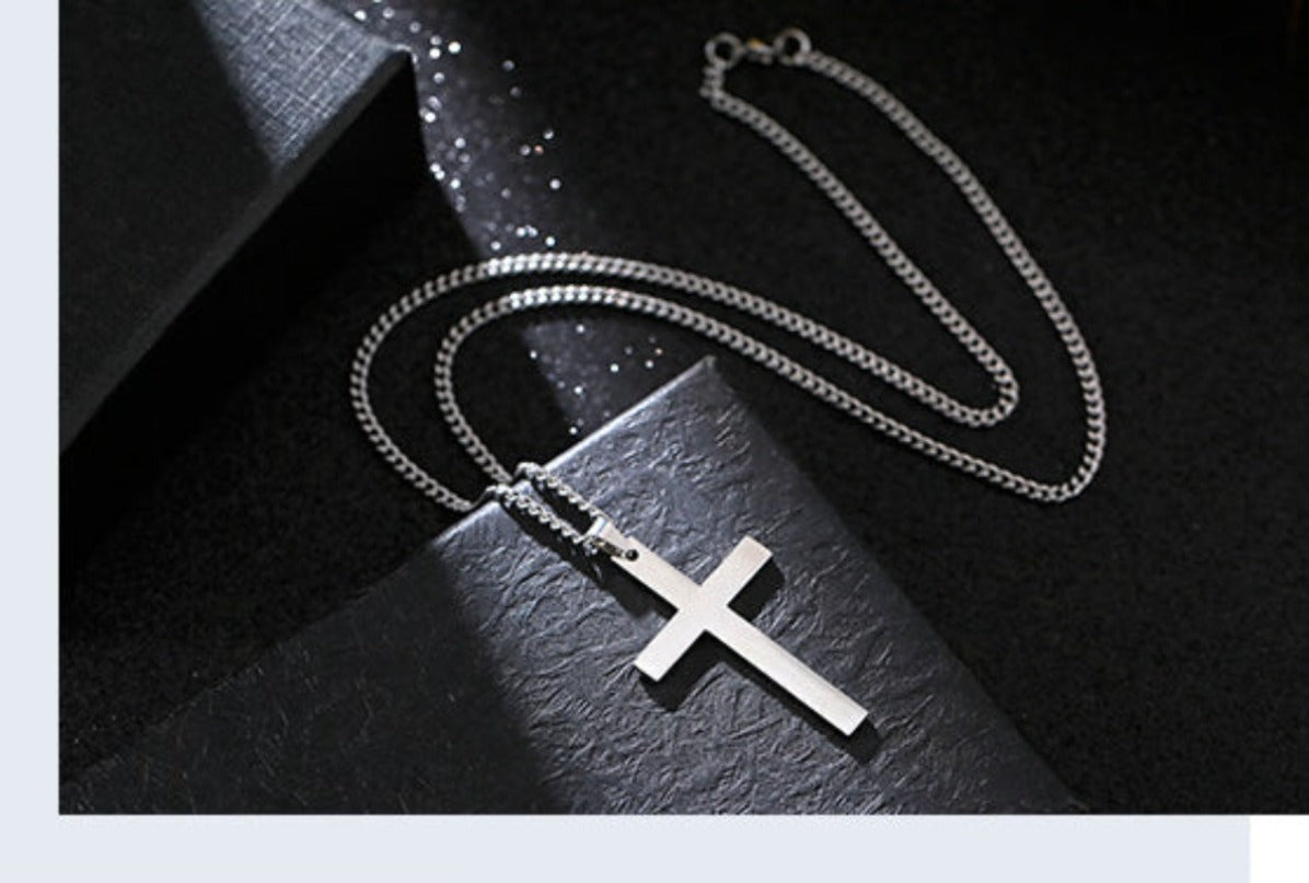 Titanium Steel Smooth Cross Shape Necklace Pendant