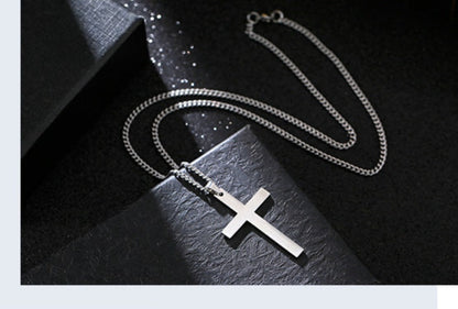 Titanium Steel Smooth Cross Shape Necklace Pendant